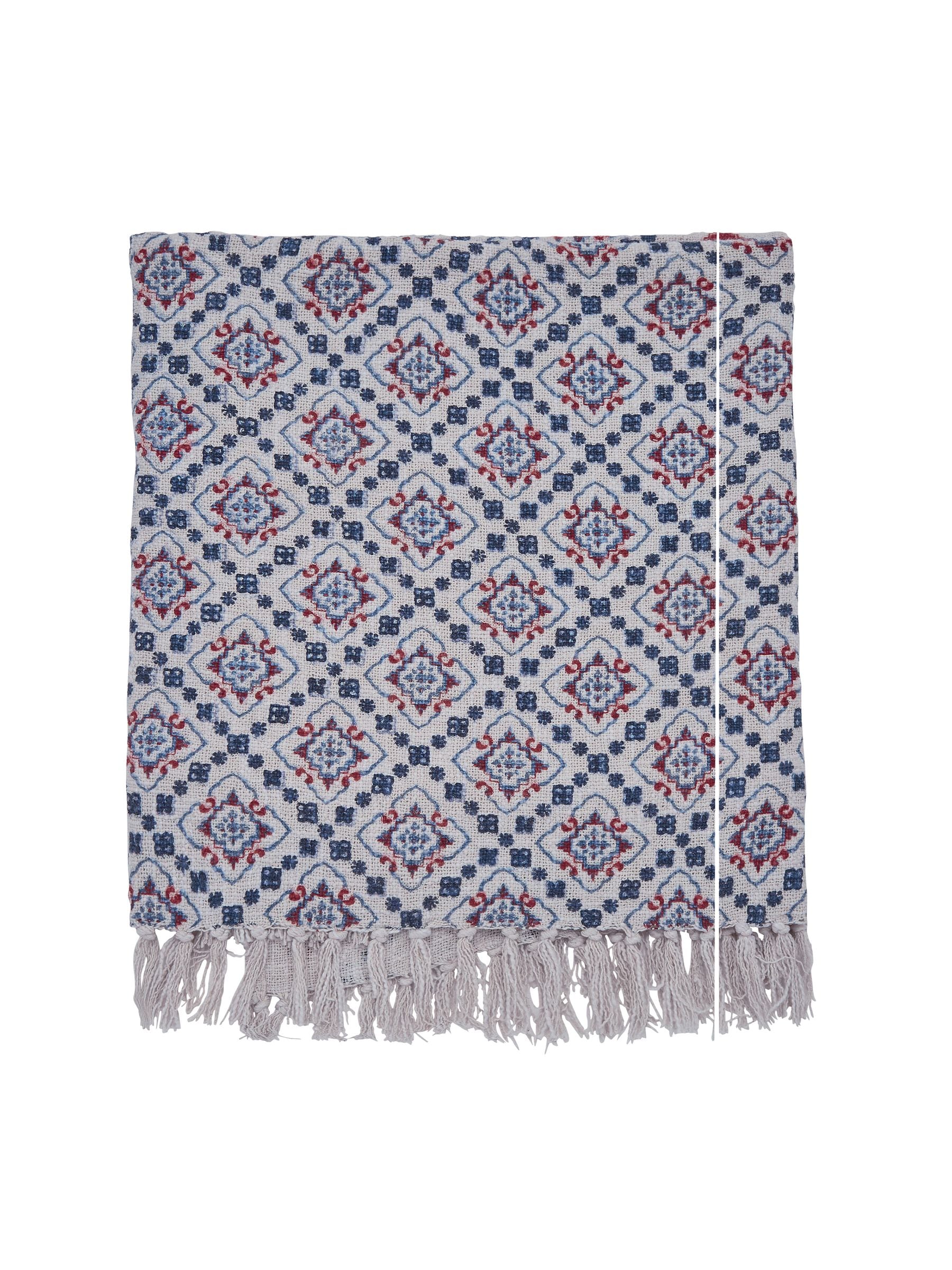 Joules Blue Cream Country Tiles throw 150x200cm, UK version
