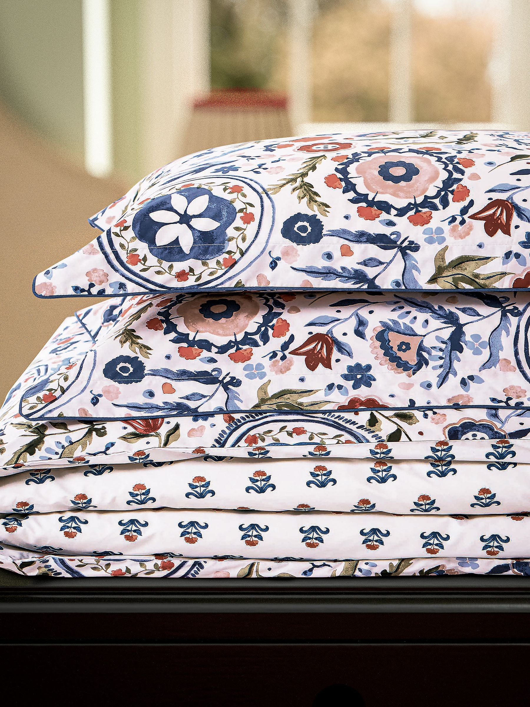 Joules Navy Multi Festival Flowers duvet cover and pillowcase set, UK version