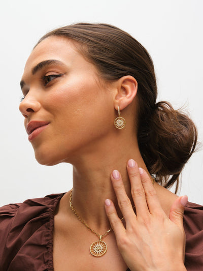 Next 14K Gold Plated Celestial Charm Hoop Earrings with Post Back, 31mm Length- Buy online at McGrocer