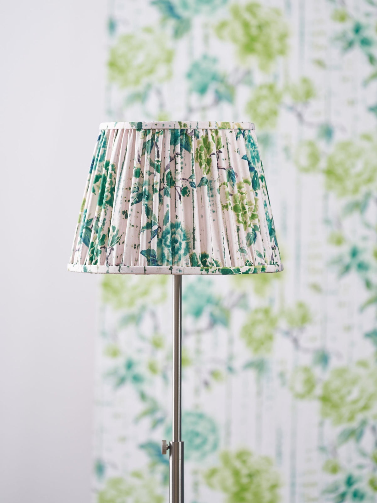 Designers Guild emerald Kyoto flower pleated lampshade, imported from the UK