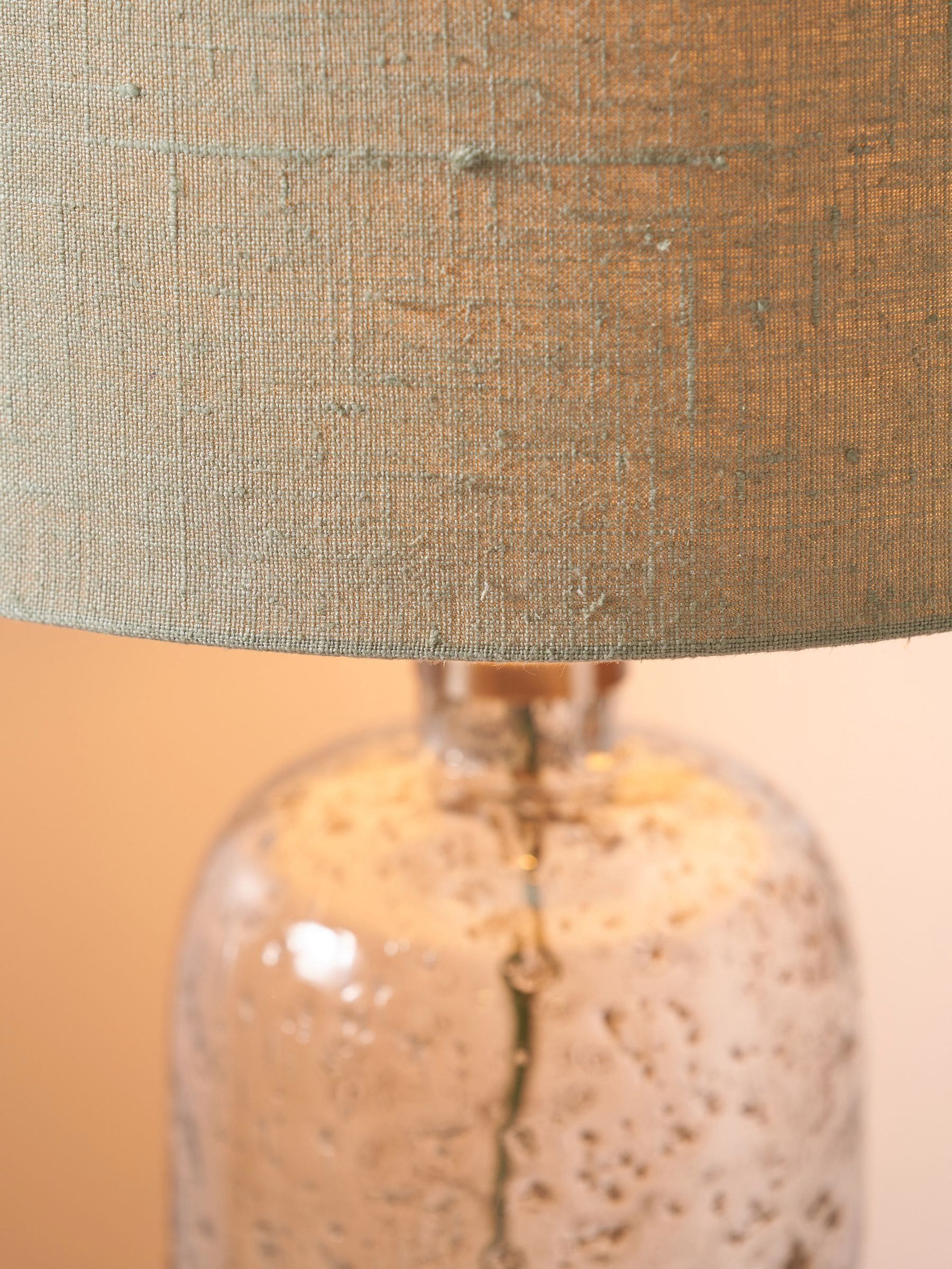 Designers Guild grey bubble glass table lamp pistachio jute linen shade (British brand)