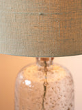 Designers Guild grey bubble glass table lamp pistachio jute linen shade (British brand)