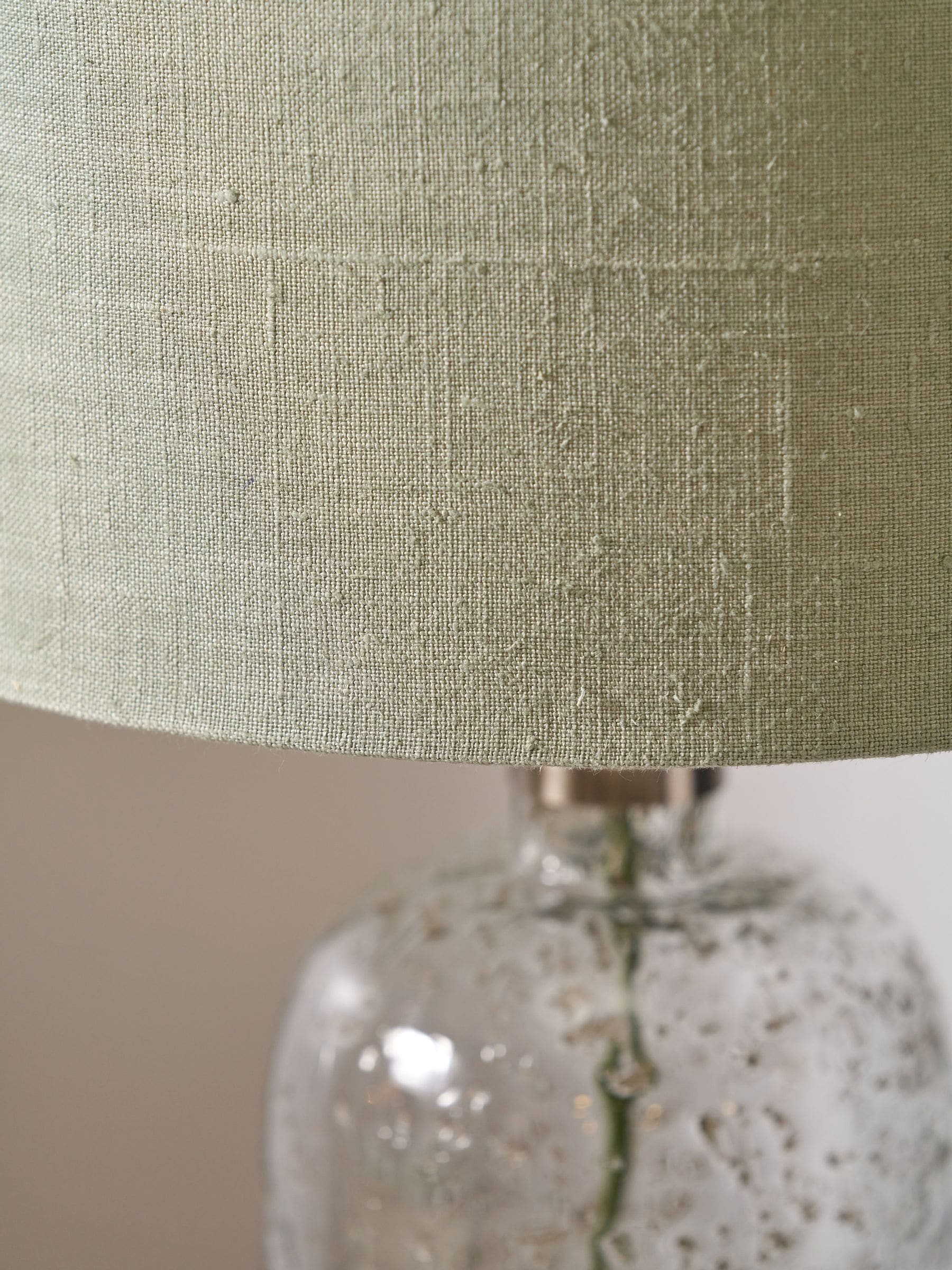 Designers Guild grey bubble glass table lamp pistachio jute linen shade (British brand)