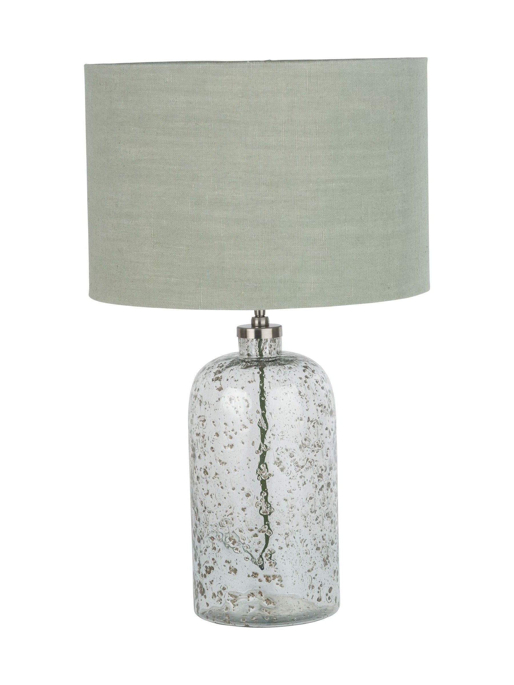 Designers Guild grey bubble glass table lamp pistachio jute linen shade (British brand)