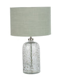 Designers Guild grey bubble glass table lamp pistachio jute linen shade (British brand)