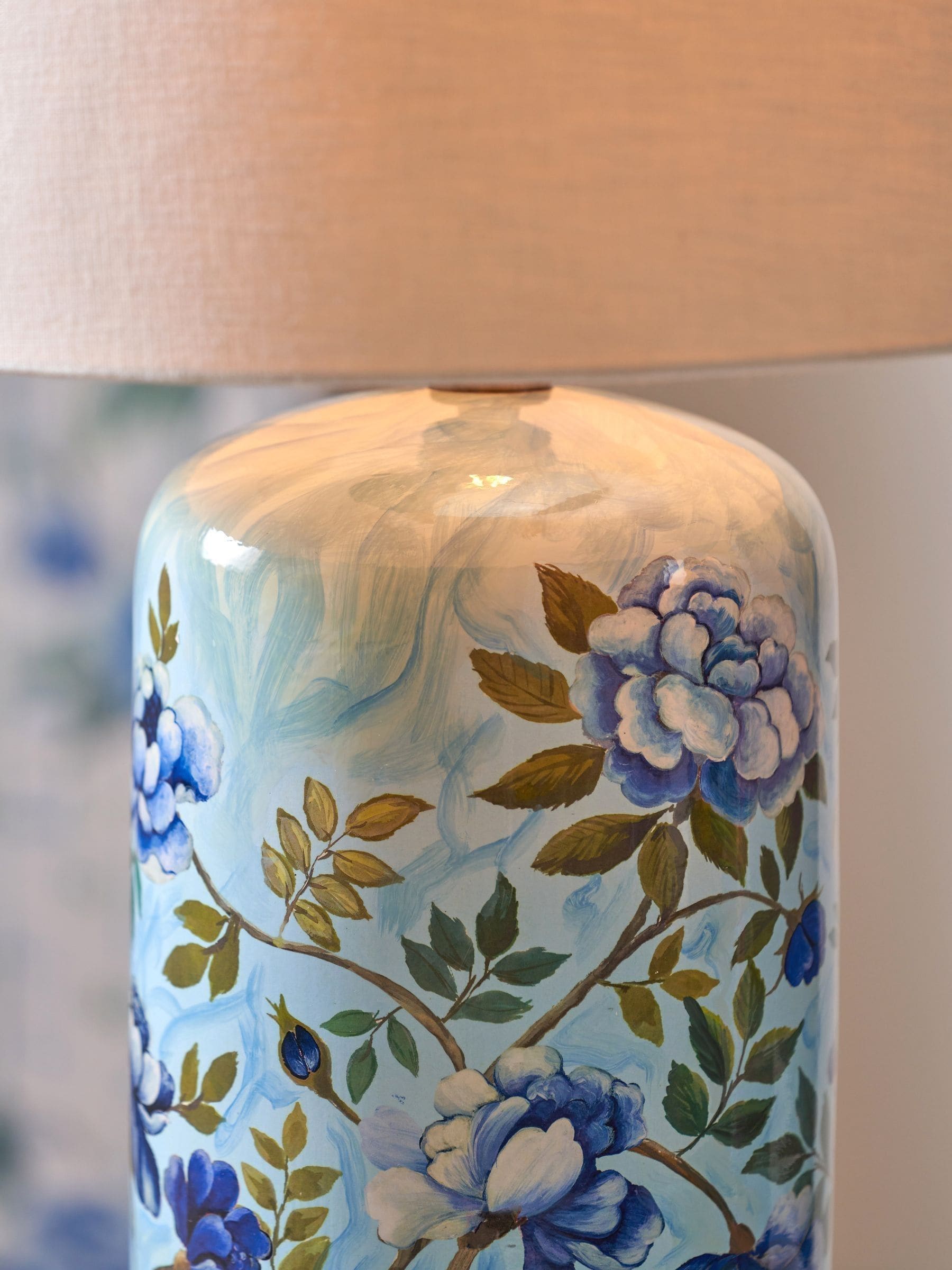 Designers Guild blue Porcelaine de Chine table lamp set, UK version