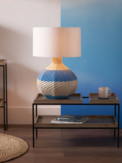 Next Designers Guild Cobalt Brera Rattan Table Lamp- Buy online at McGrocer