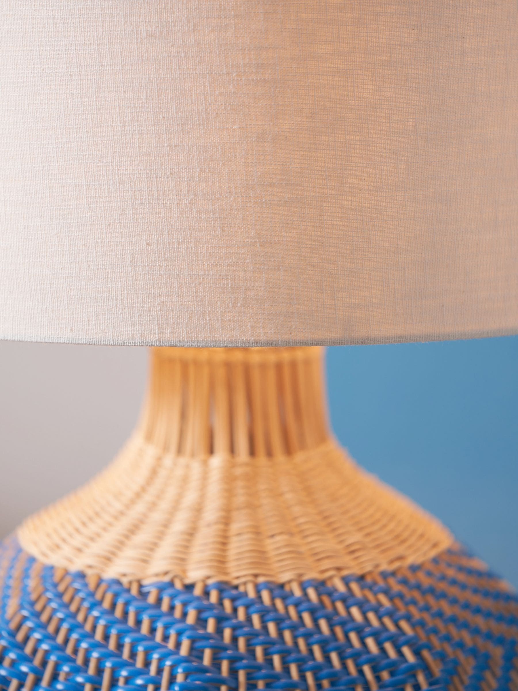 Designers Guild cobalt blue rattan table lamp, UK version