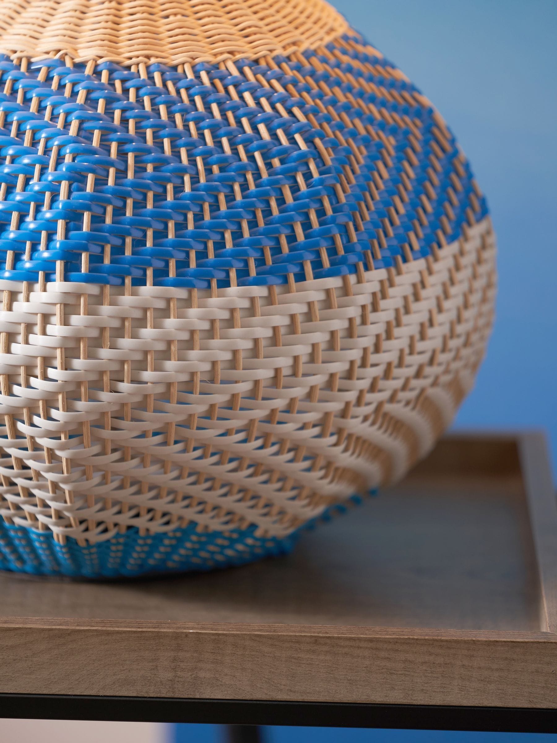 Designers Guild cobalt blue rattan table lamp, UK version