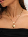Gold Plated Brushed Heart and Crystal Pendant Necklace with Satin Finish