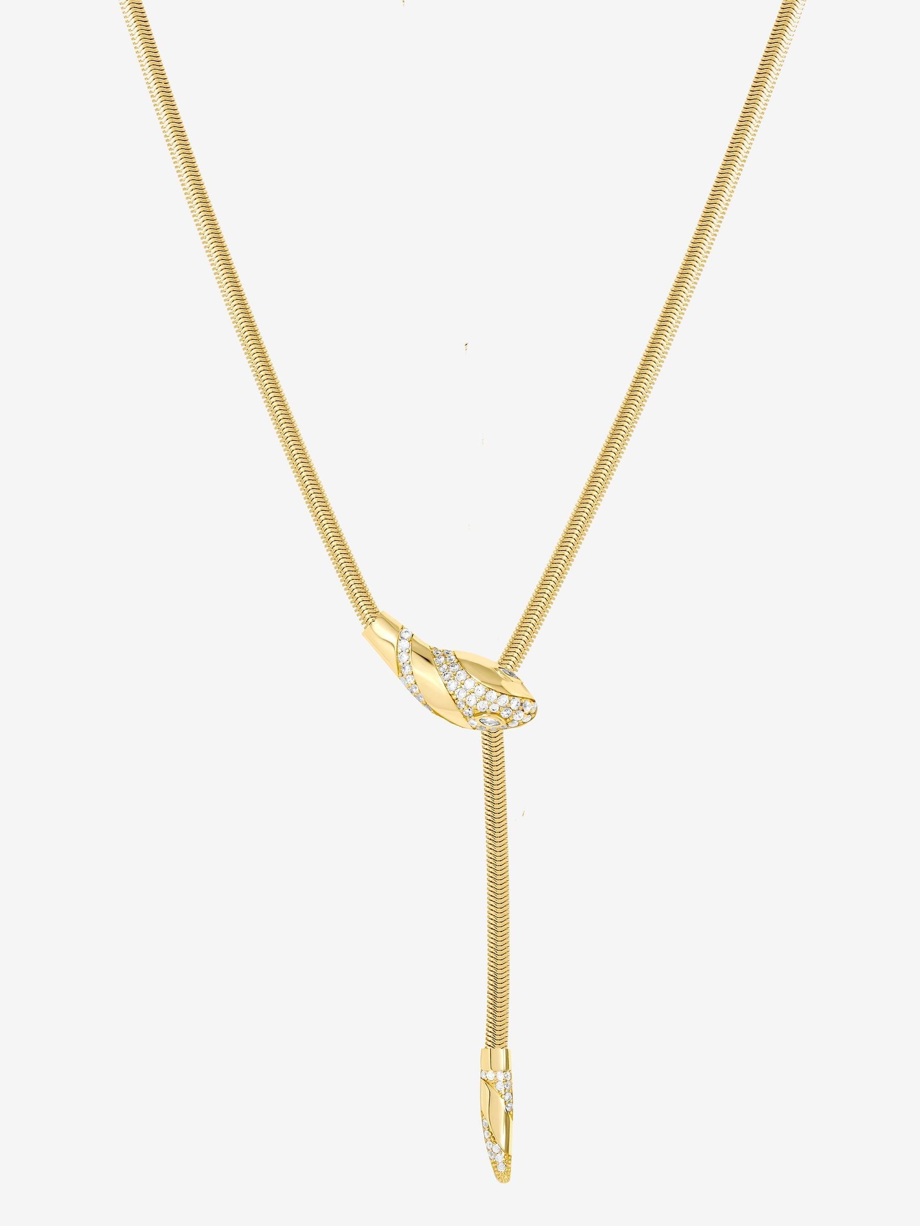 Gold Plated Crystal Snake Necklace with Lobster Clasp, 21-inch Chain