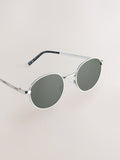Round metal sunglasses in silver with UV protection, UK version