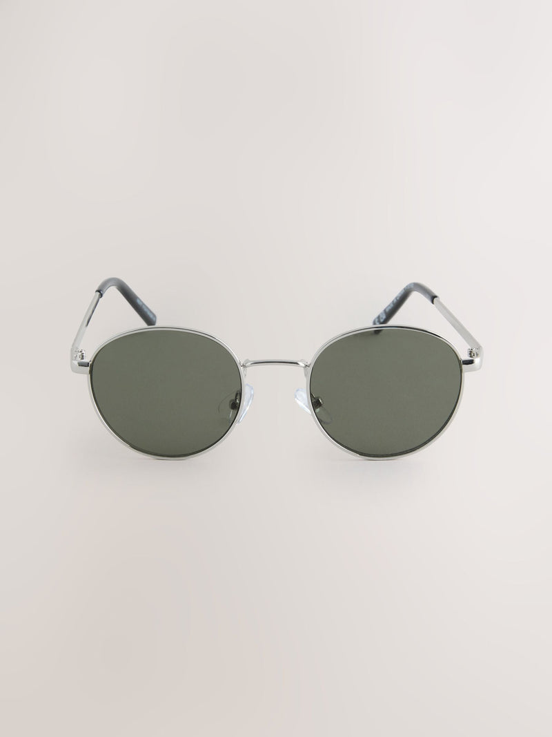 Round metal sunglasses in silver with UV protection, UK version