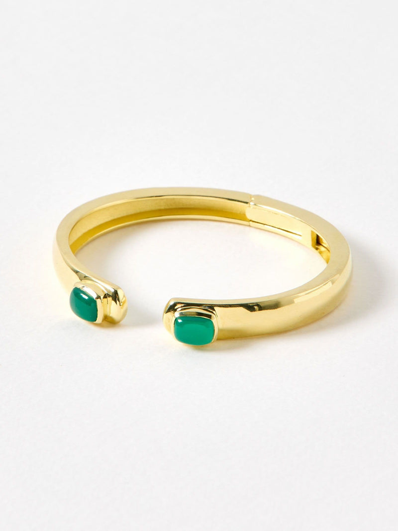 Chunky Gold-Plated Cuff Bangle with Green Onyx Stone Inlays
