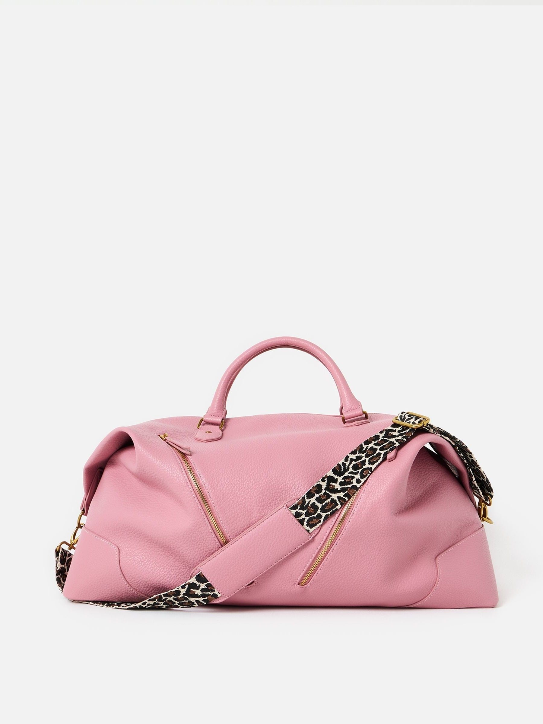 Oliver Bonas Pink Leopard Print Weekend Bag