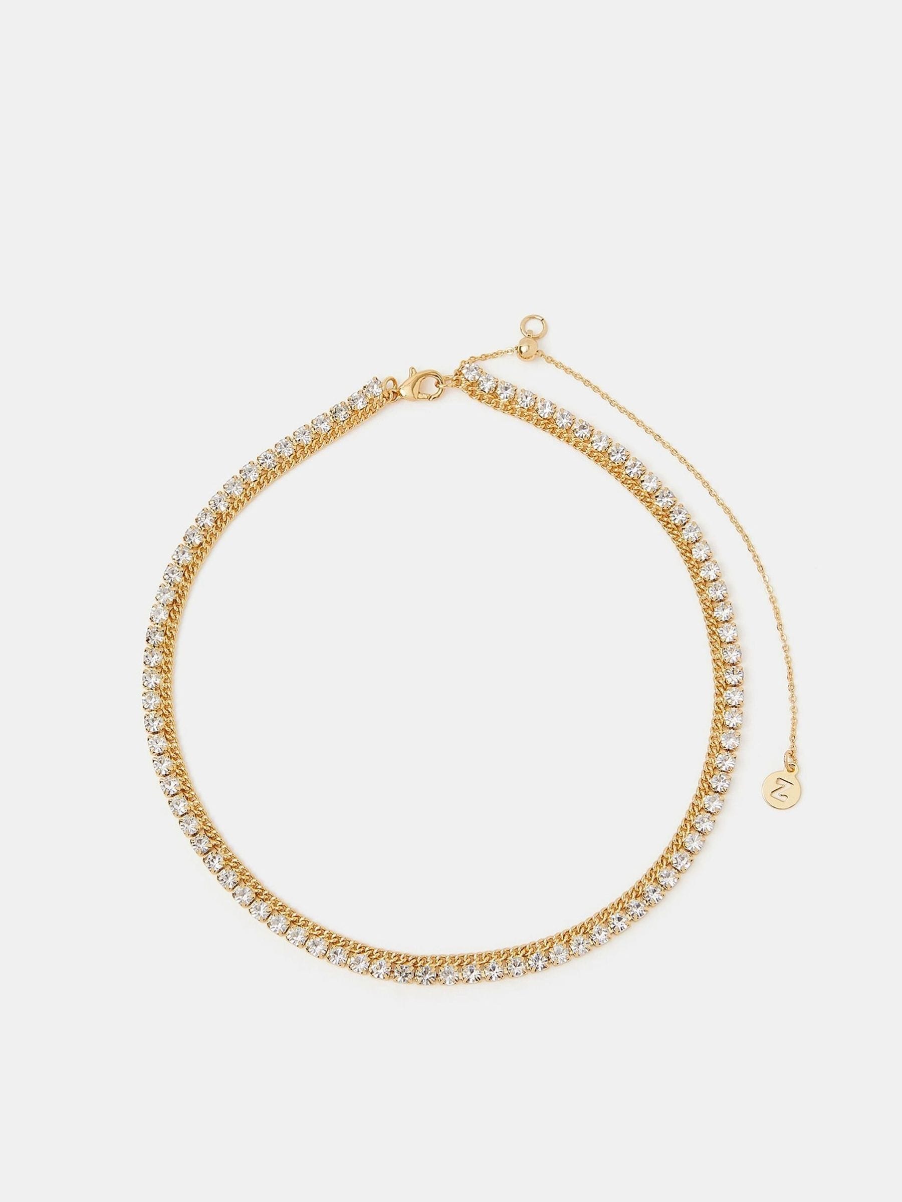 Gold-Plated Diamanté Choker Necklace with Lobster Clasp and Extender