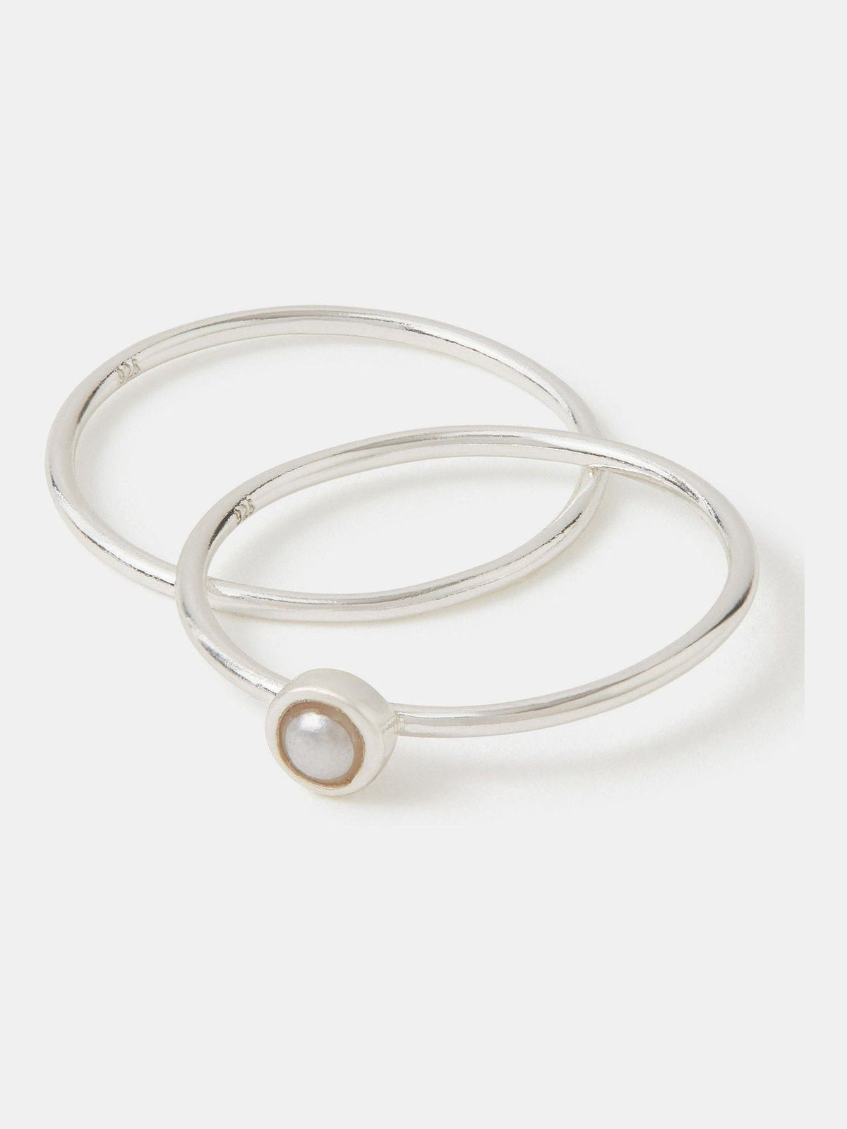Solid 925 Sterling Silver Rings Set with Faux Pearl, 2 Pack