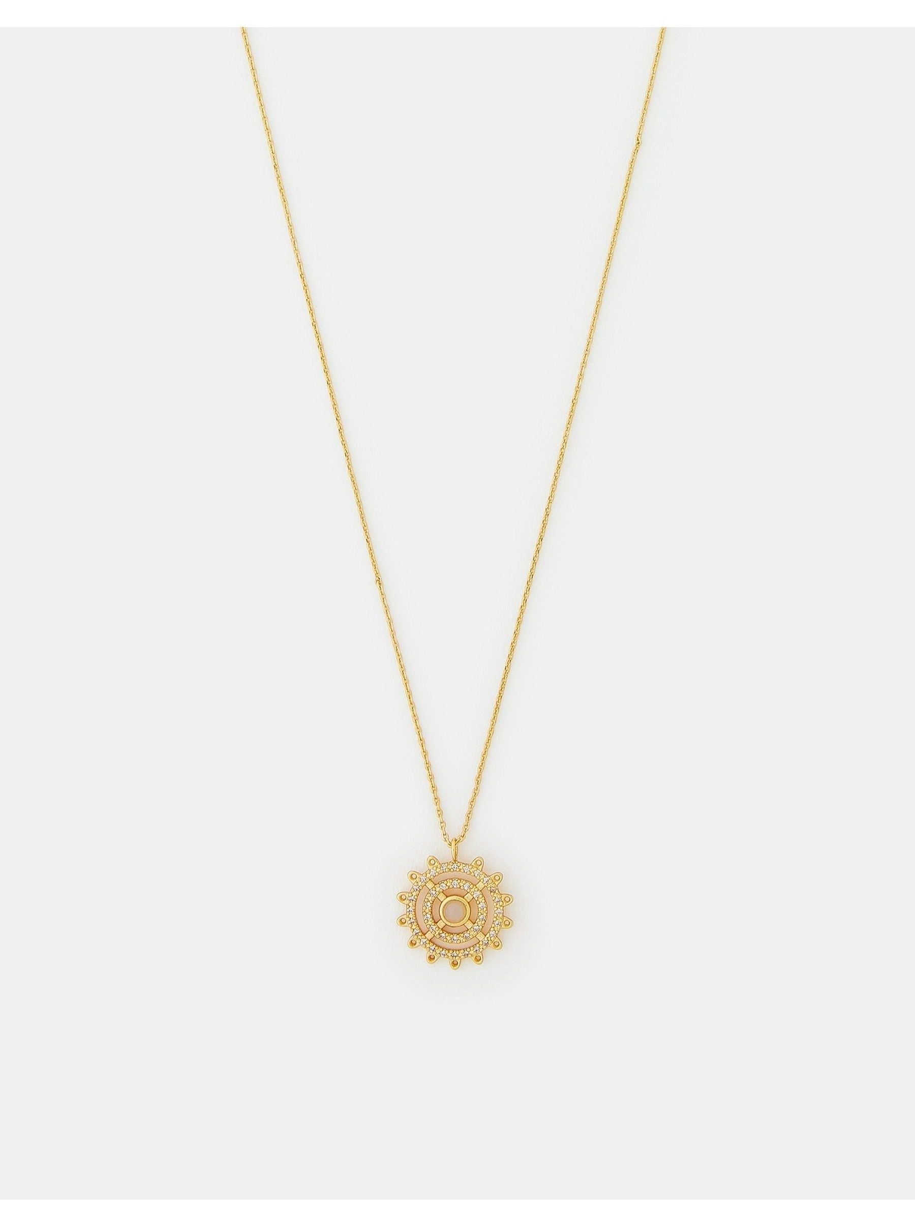 14 Carat Gold-Plated Sun Beam Pendant Necklace with Delicate Chain and Diamanté