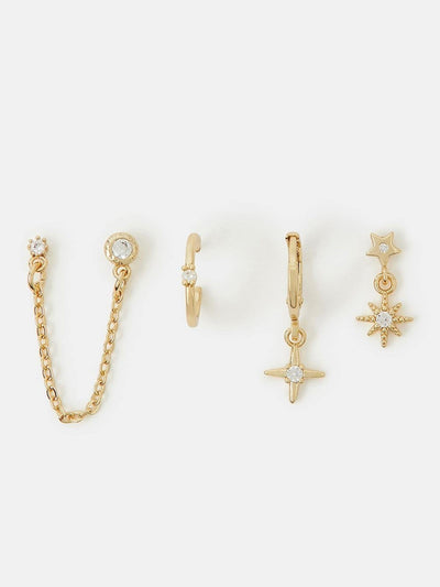 Next Accessorize Gold Plated 14ct Mixed Chain Star Earrings Fashion Earrings 5-Pack- Buy online at McGrocer