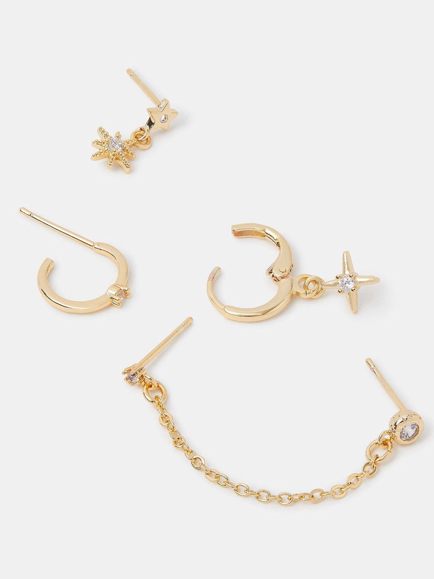 Accessorize Gold Plated 14ct Mixed Chain Star Earrings 5-Pack - British product