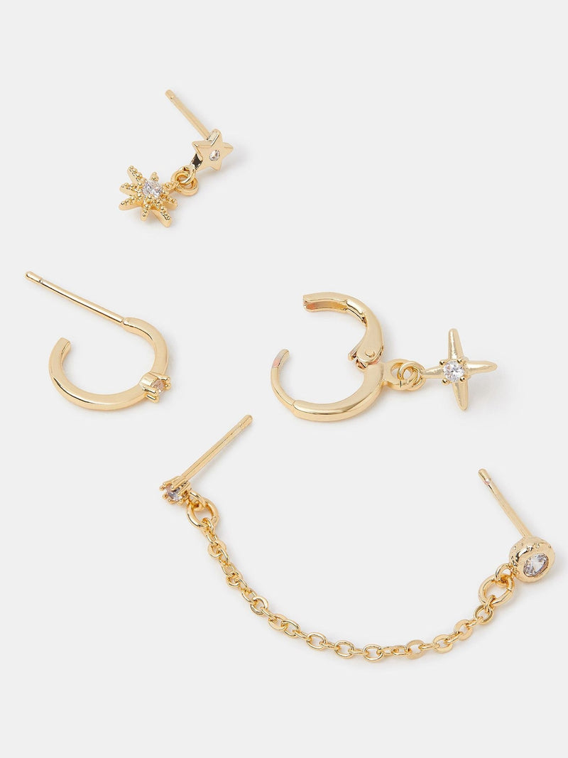 Accessorize Gold Plated 14ct Mixed Chain Star Earrings 5-Pack - British product