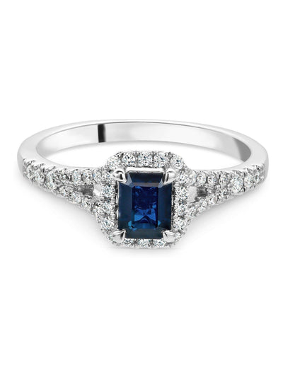 Bague de fiançailles en or blanc 18 carats avec saphir et diamants, 0,20 ct de diamants
