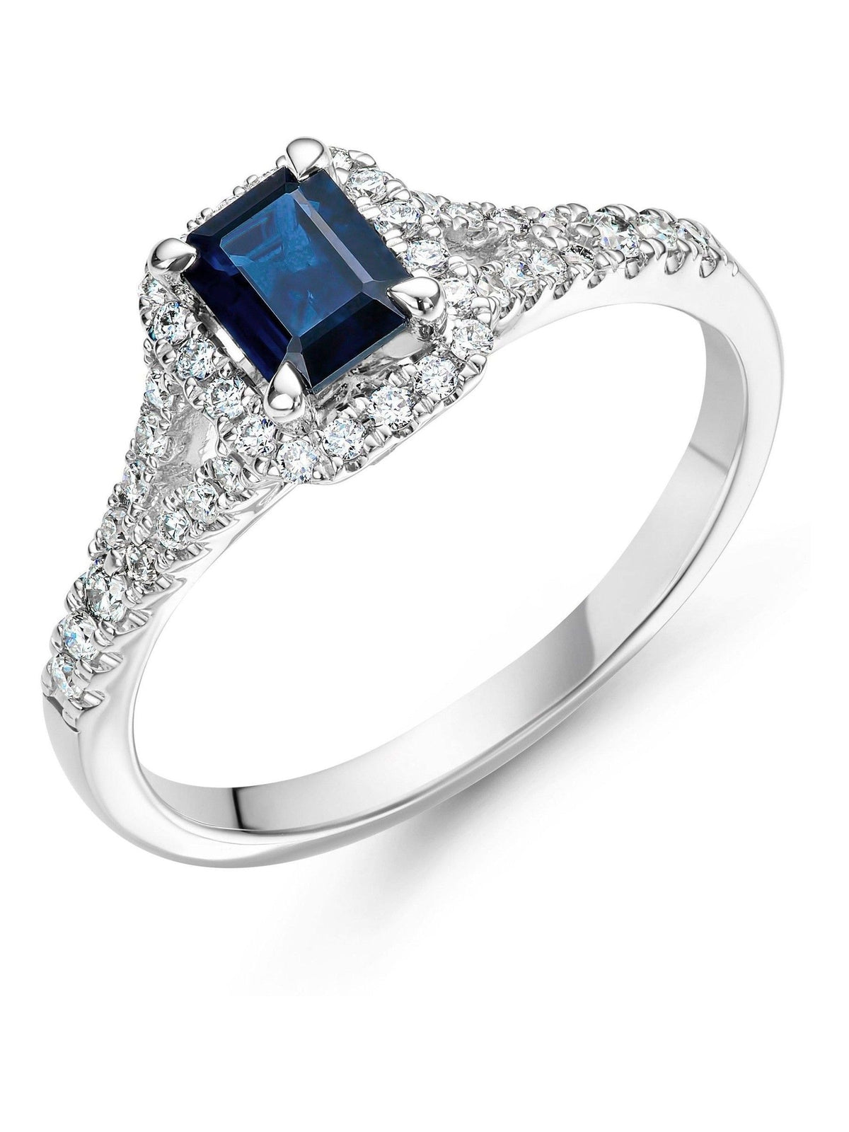 18ct White Gold Diamond Sapphire Halo Engagement Ring with 0.20ct Diamonds