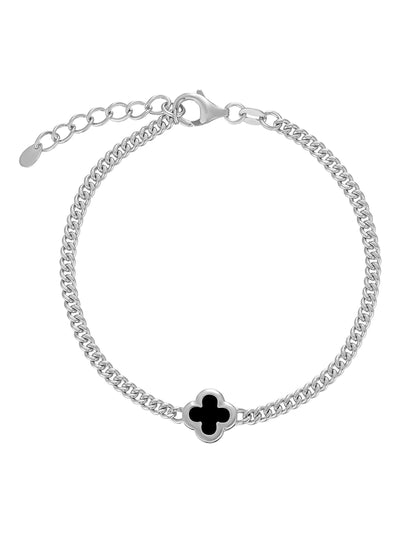 Next Beaverbrooks Sterling Silver Plated Onyx Mens Clover Bracelet- Buy online at McGrocer