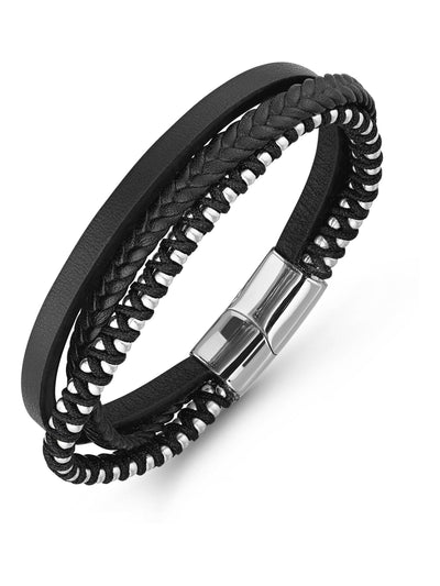 Next Beaverbrooks Black Stainless Steel And Leather Bracelet- Buy online at McGrocer