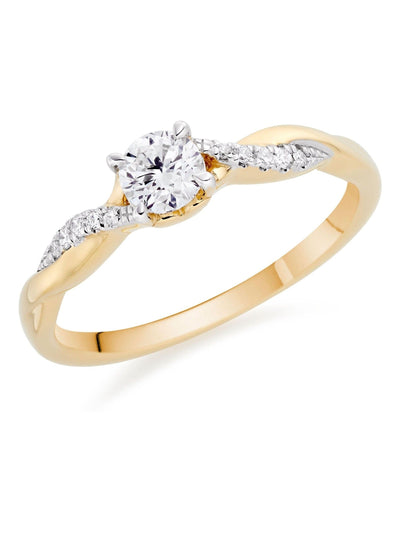18 karat gult gull diamant solitær forlovelsesring