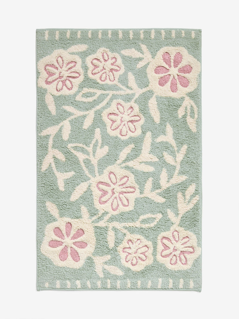Cotton bath mat sage green floral 50x80cm (British brand)