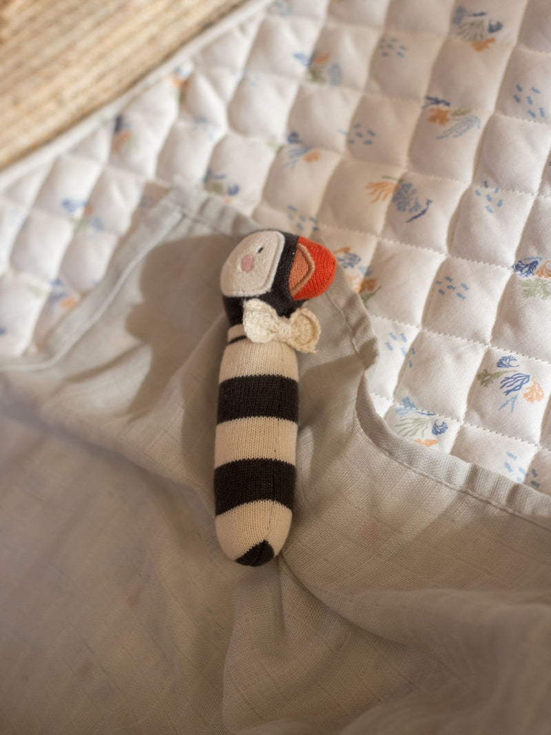 Avery Row Puffin Rattle soft baby toy, imported from the UK