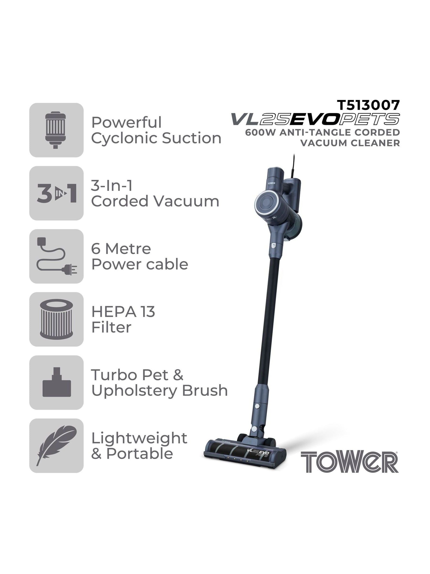 Tower VL25 Pet corded stick vacuum (British brand)