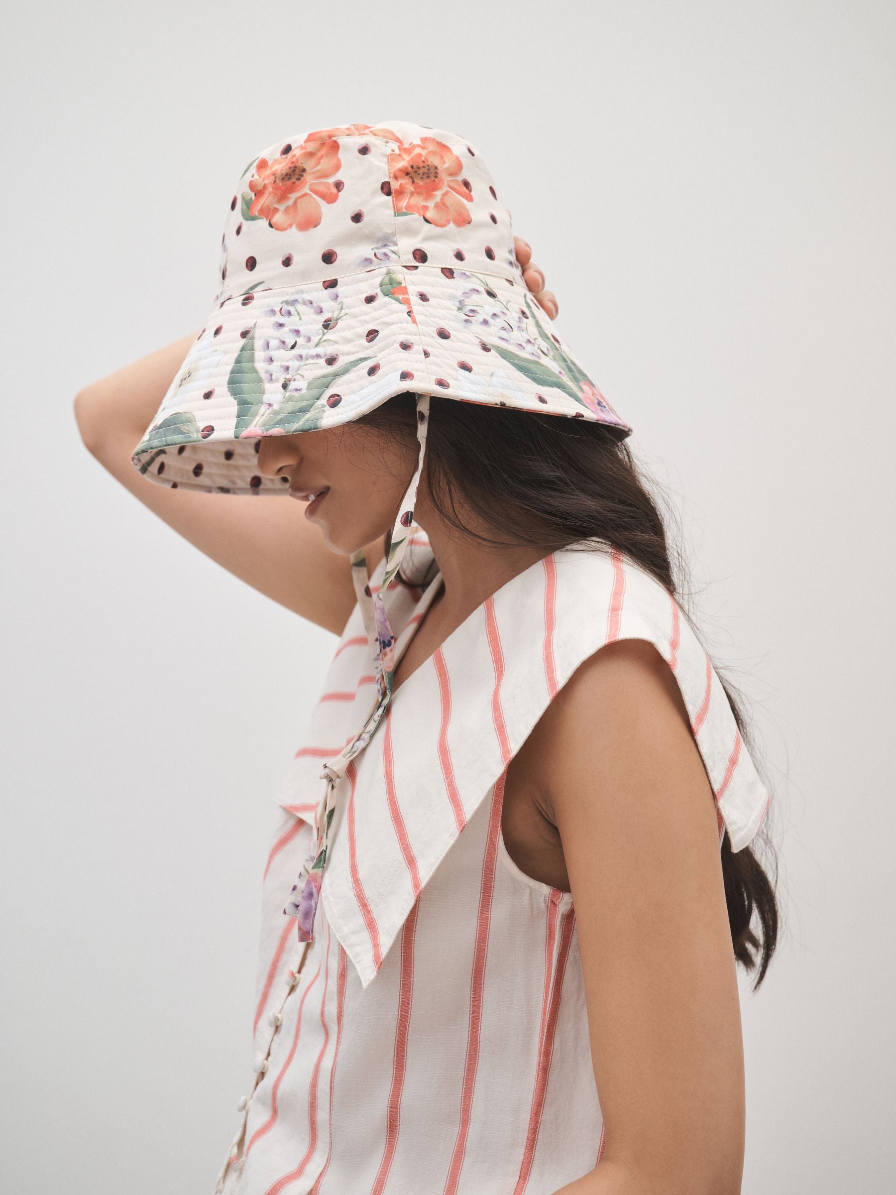 Polka Dot Floral Oversized Bucket Hat