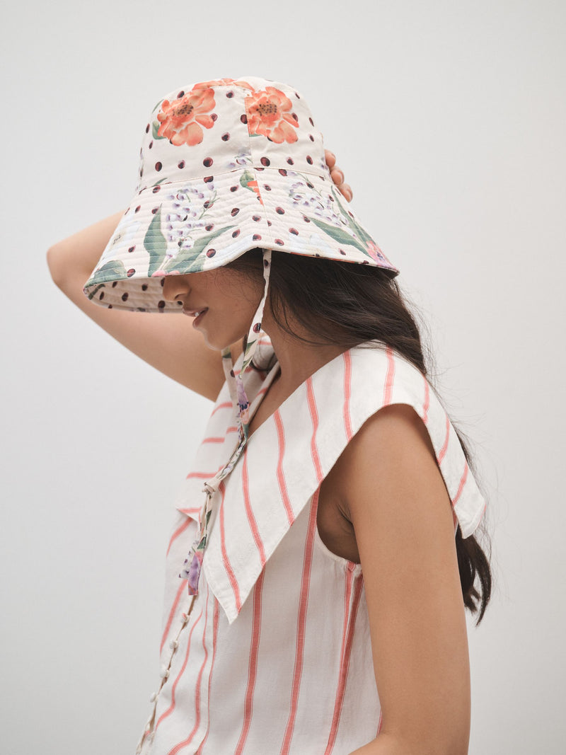 Polka Dot Floral Oversized Bucket Hat