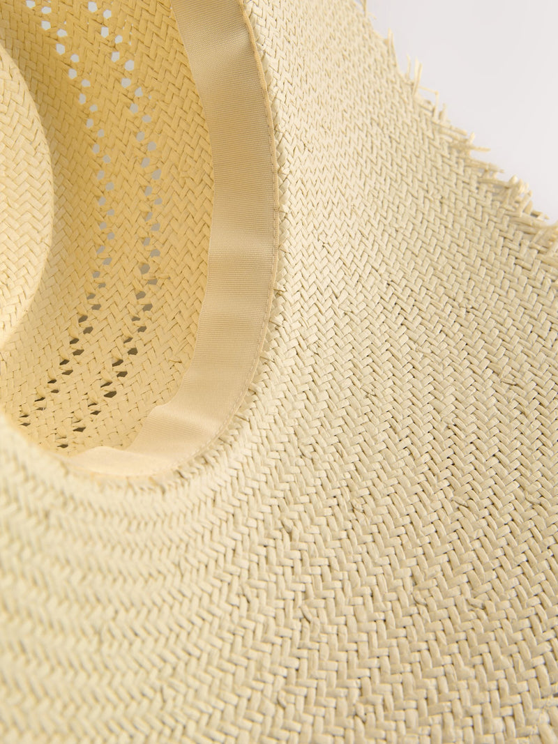 Natural raffia floppy hat with frayed edge detail - British product