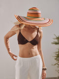 Multicoloured stripe floppy oversized raffia hat - British product
