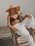 Multicoloured stripe floppy oversized raffia hat - British product