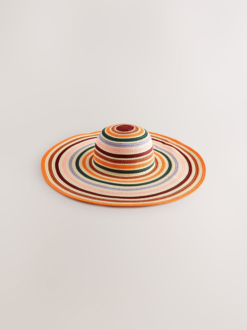 Multicoloured stripe floppy oversized raffia hat - British product