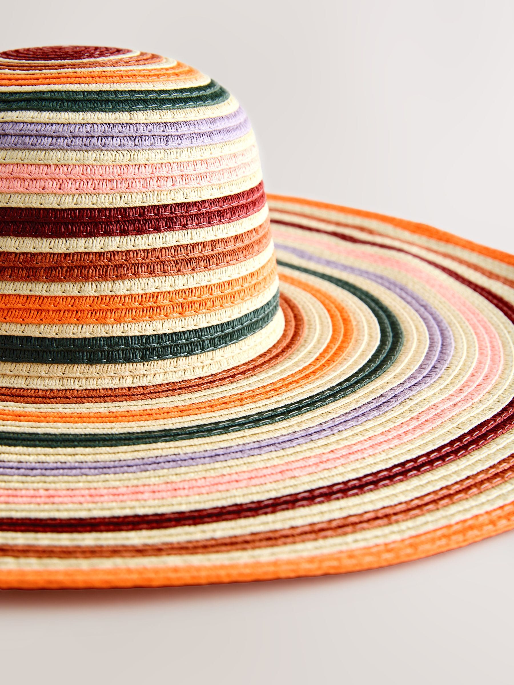 Multicoloured stripe floppy oversized raffia hat - British product