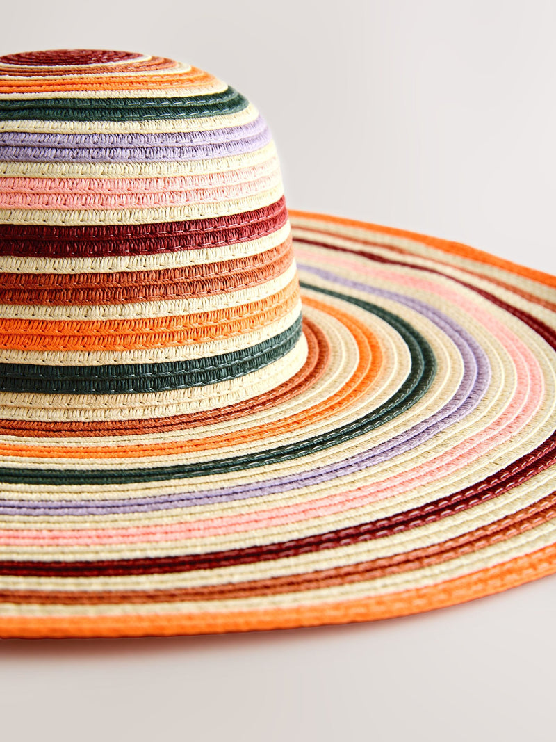 Multicoloured stripe floppy oversized raffia hat - British product