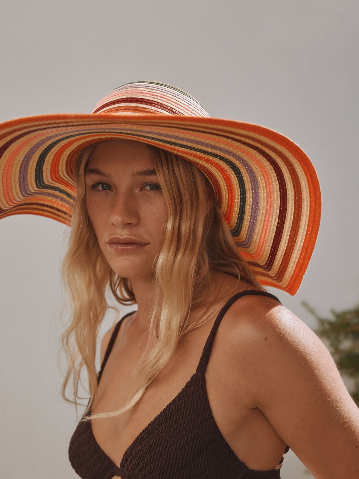 Multicoloured stripe floppy oversized raffia hat - British product