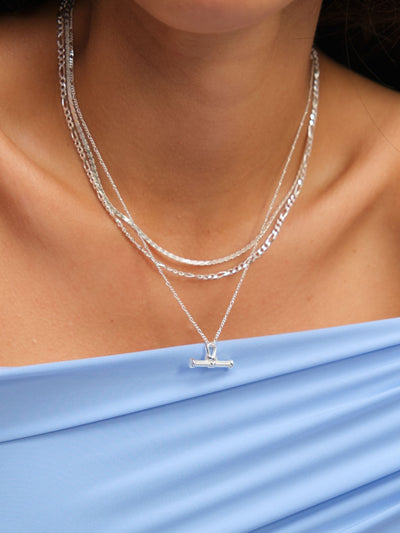 Texturiertes T-Bar-Anhänger-Halskette aus 925 Sterling Silber
