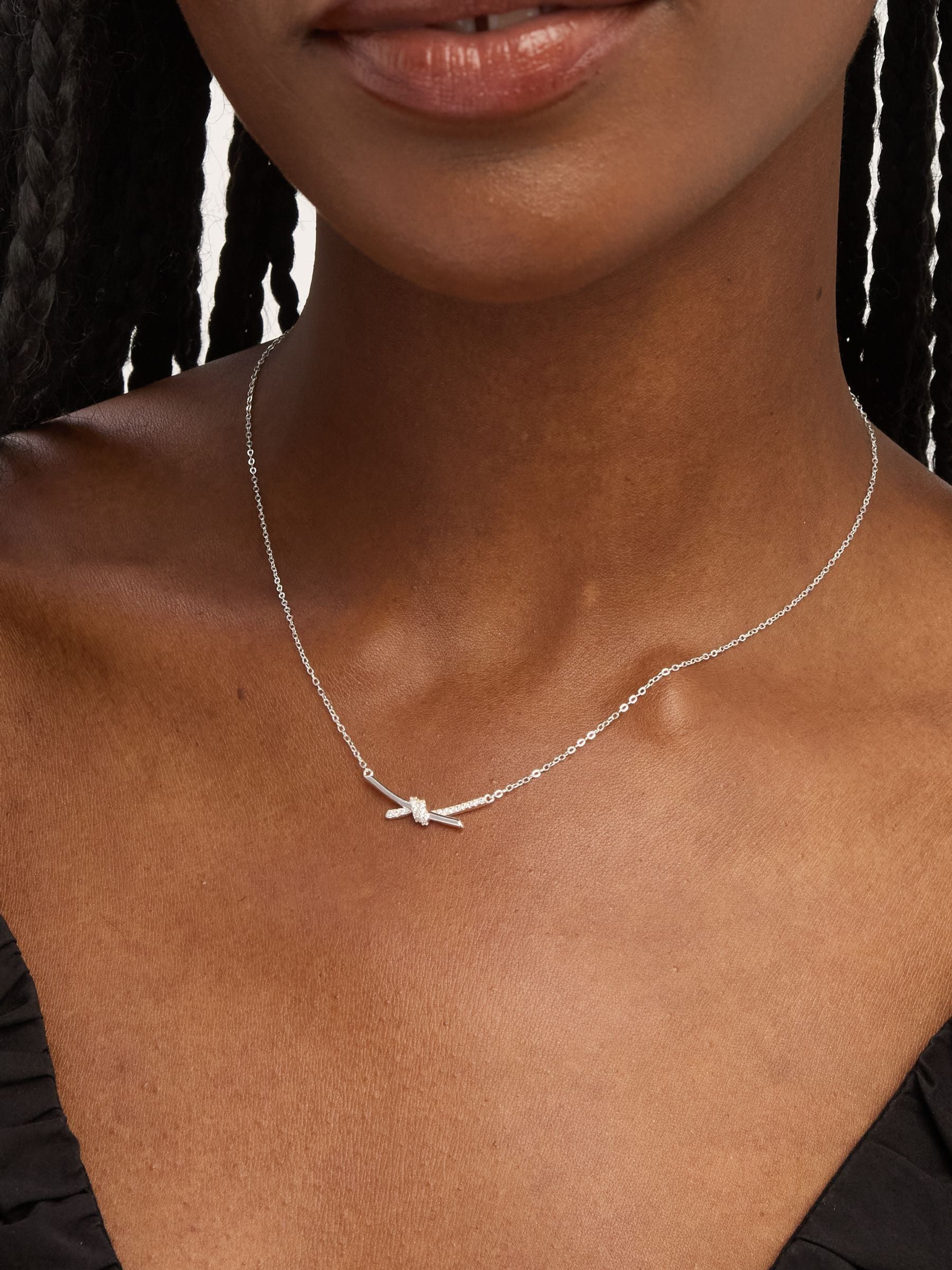 Polished Sterling Silver Love Knot Necklace with Cubic Zirconia