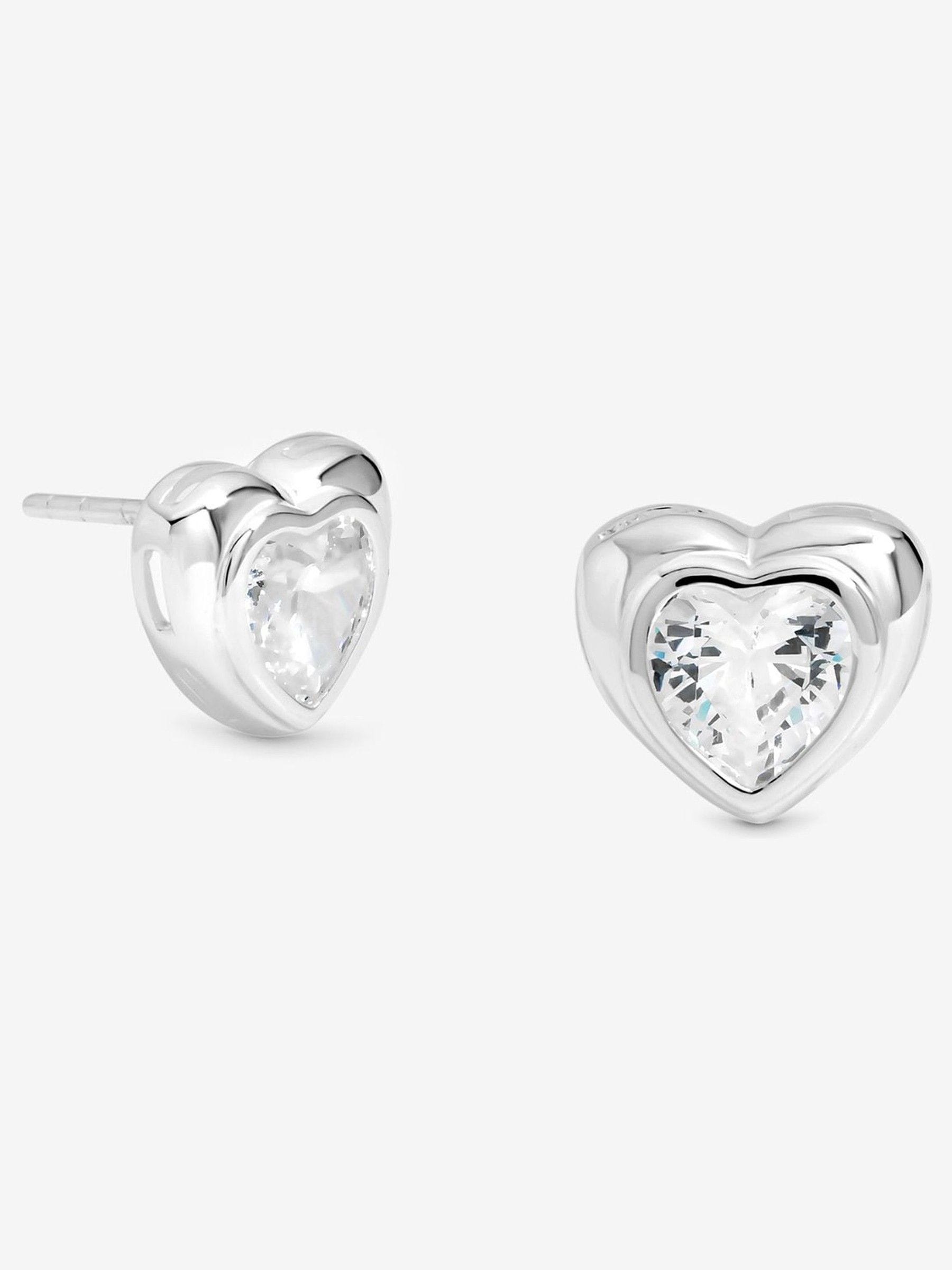 Simply Silver sterling silver heart stud earrings with cubic zirconia 10mm (British brand)