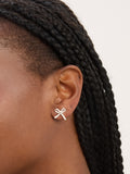 Simply Silver pave bow stud earrings with cubic zirconia and pearl drop, 12.7mm x 13mm (British brand)