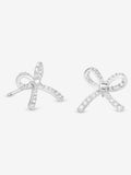 Simply Silver pave bow stud earrings with cubic zirconia and pearl drop, 12.7mm x 13mm (British brand)