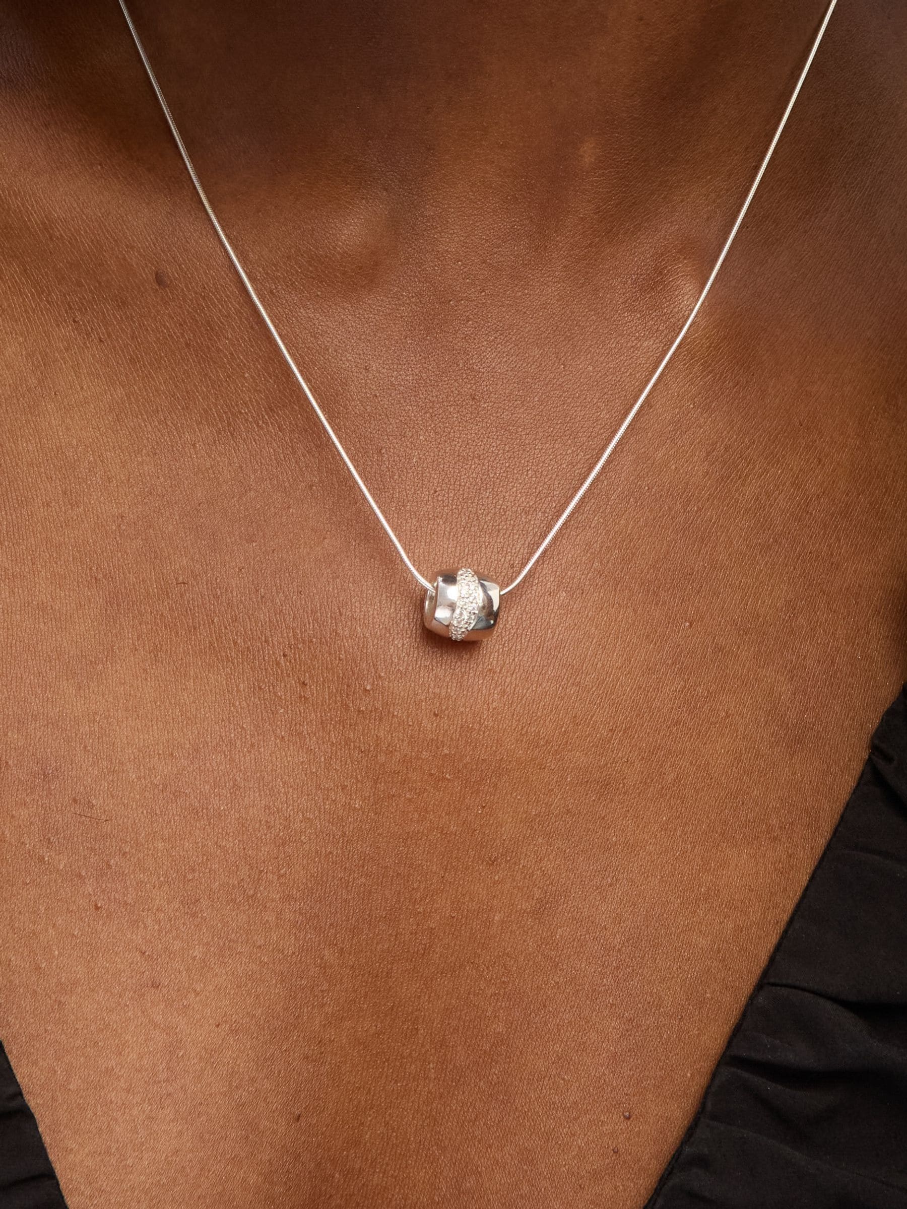 Simply Silver sterling silver pave charm pendant necklace (British brand)