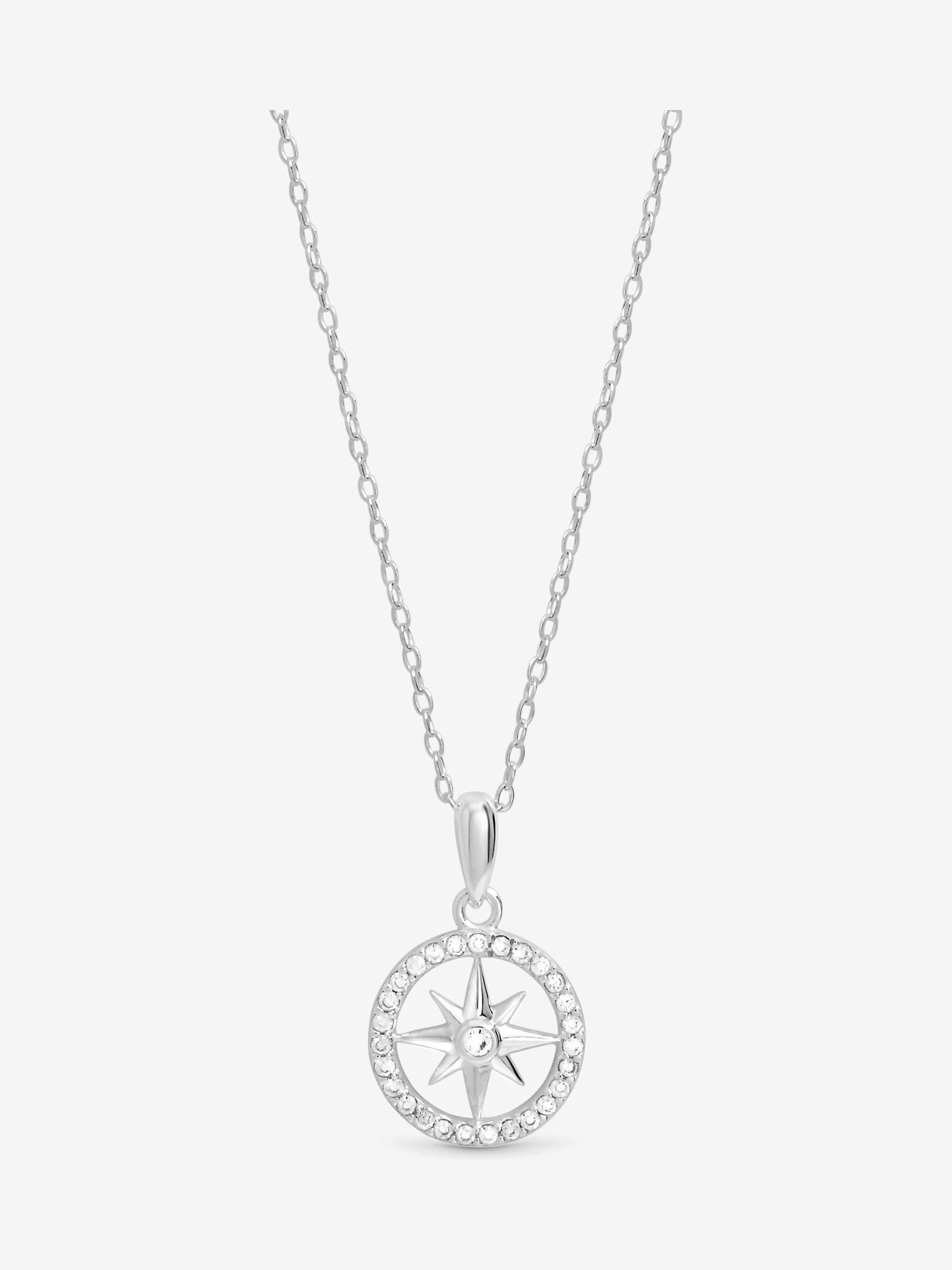 Simply Silver sterling silver cubic zirconia pave celestial pendant necklace, 2 chain (British brand)