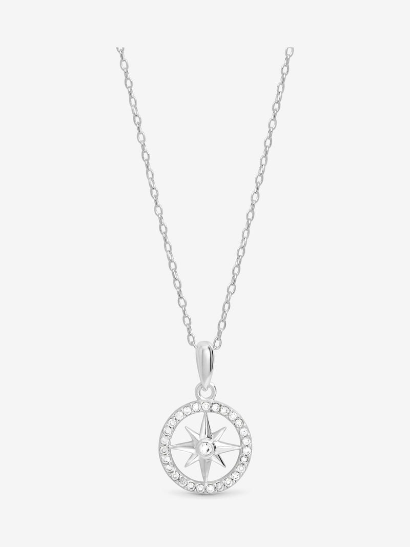 Simply Silver sterling silver cubic zirconia pave celestial pendant necklace, 2 chain (British brand)